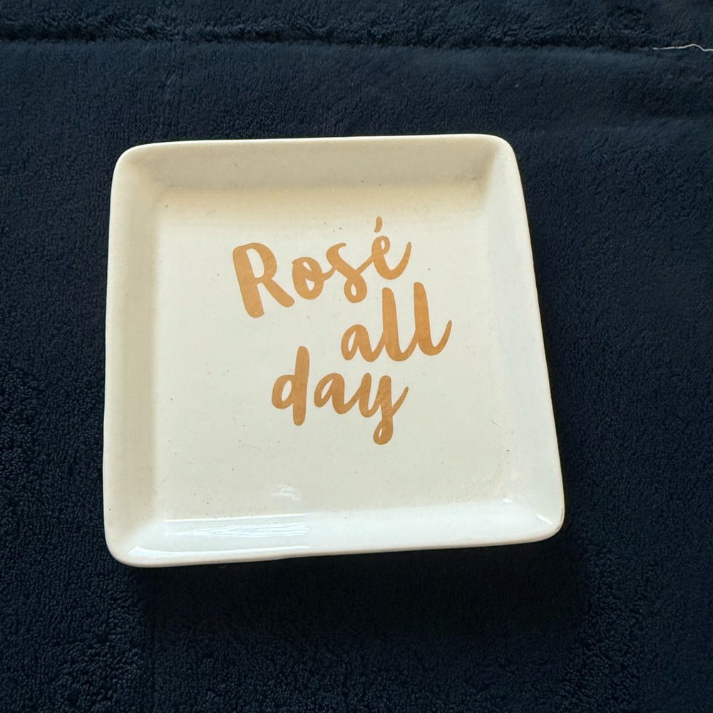 White Ceramic Tray with Gold Text Ceramic  Trinket Jewelry Tray Gift